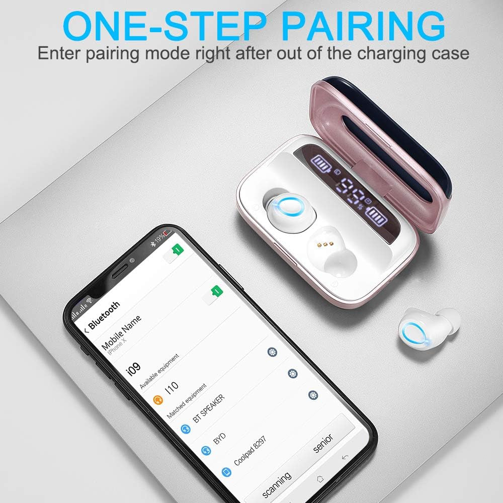 Wireless Earbuds, Bluetooth 5.1 Earbuds 140H Playtime Bluetooth Headphones Stereo Noise Cancelling Wireless Earphones in Ear with Mic, USB-C Charging IP7 Waterproof Headset for Sport Rose Gold