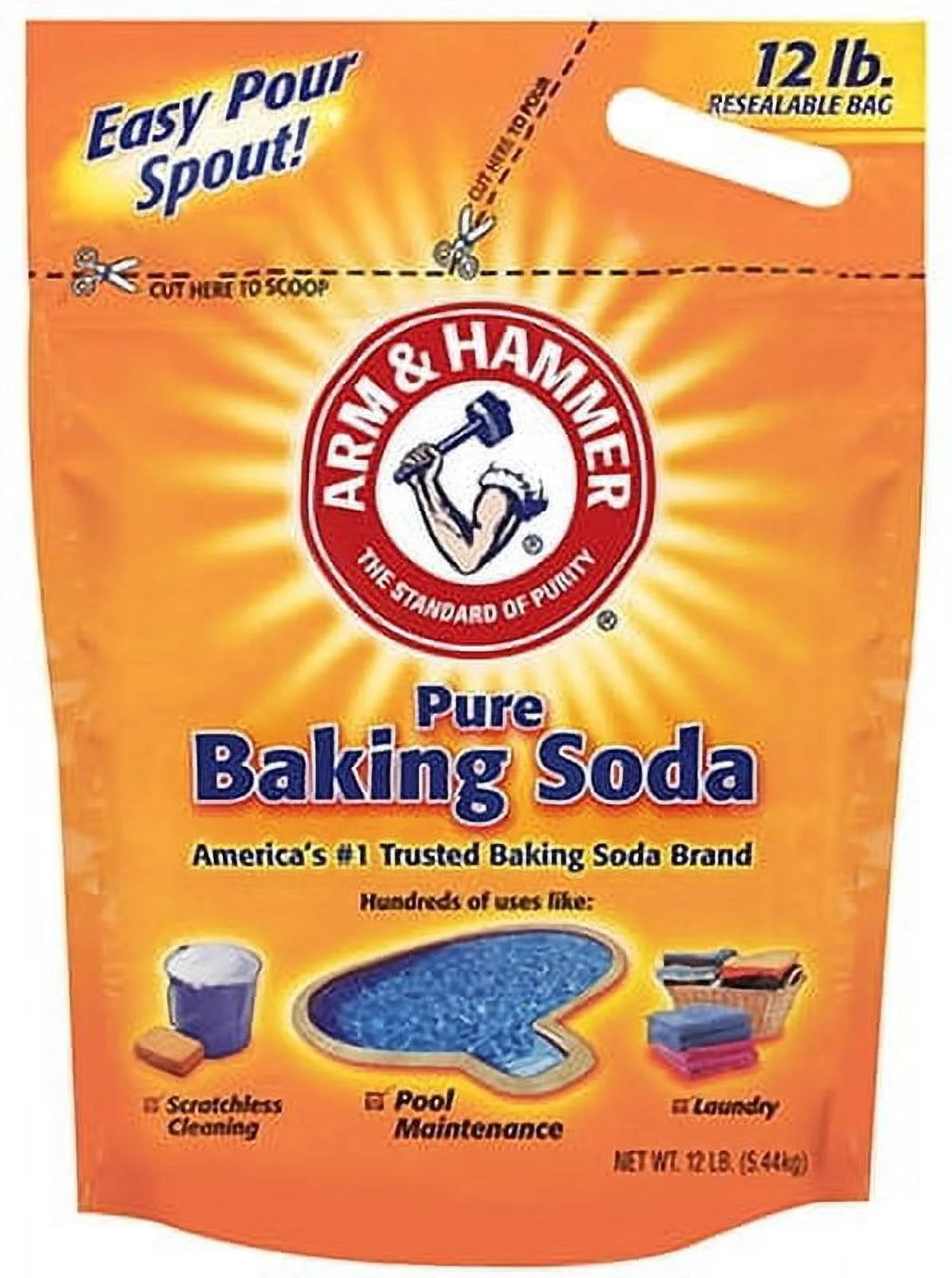Arm & Hammer 12 LB Baking Soda 100% Sodium Bicarbonate Re-Sealable Bag, Each