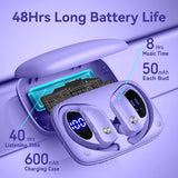 Wireless Earbuds Bluetooth Headphones 48Hrs Play Back Sport Earphones with LED Display Over-Ear Buds with Earhooks Built-In Mic Headset for Workout Purple