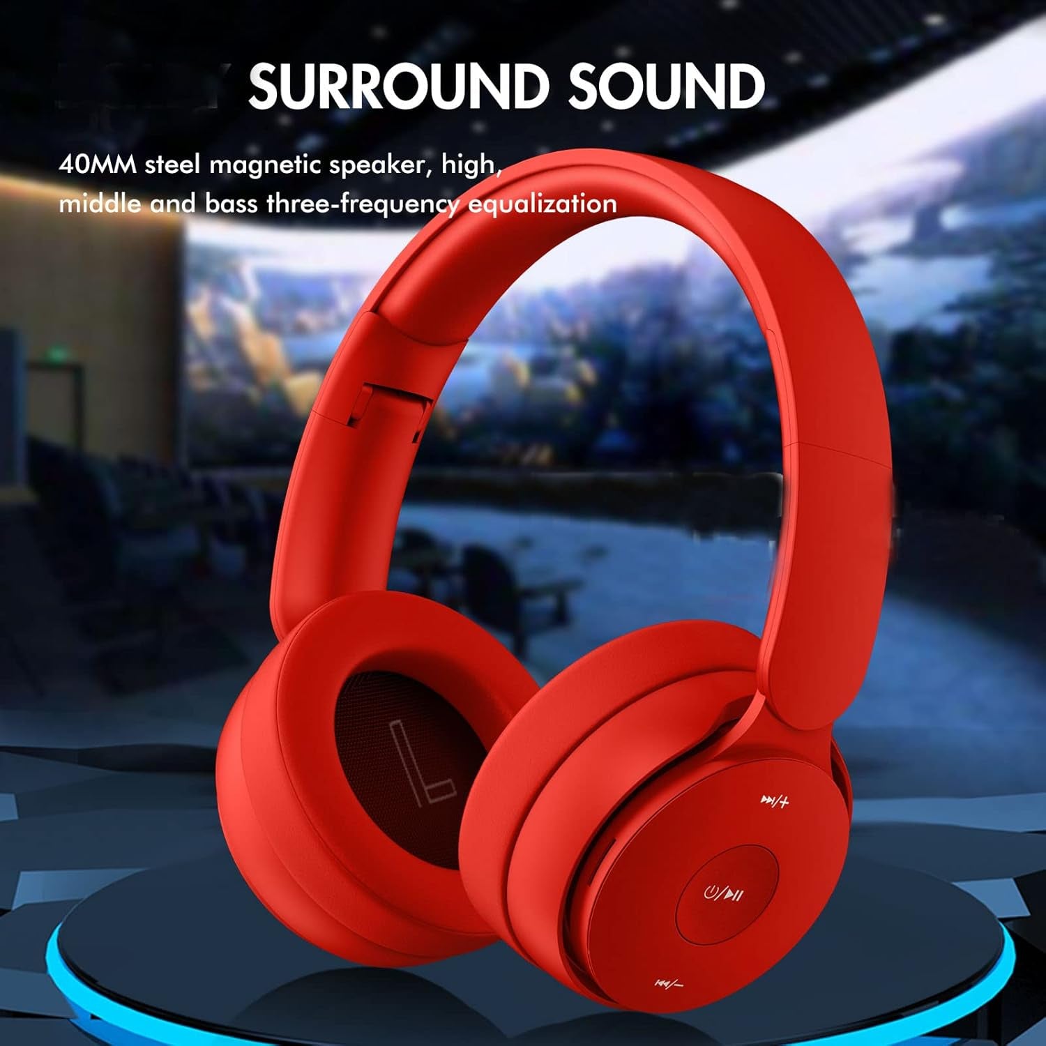 Wireless Bluetooth Headphones over Ear, Hi-Fi Stereo Foldable Wired/Wireless/Tf for Travel/Adult/Kids/Teen, 25 Hours Playtime(Red)