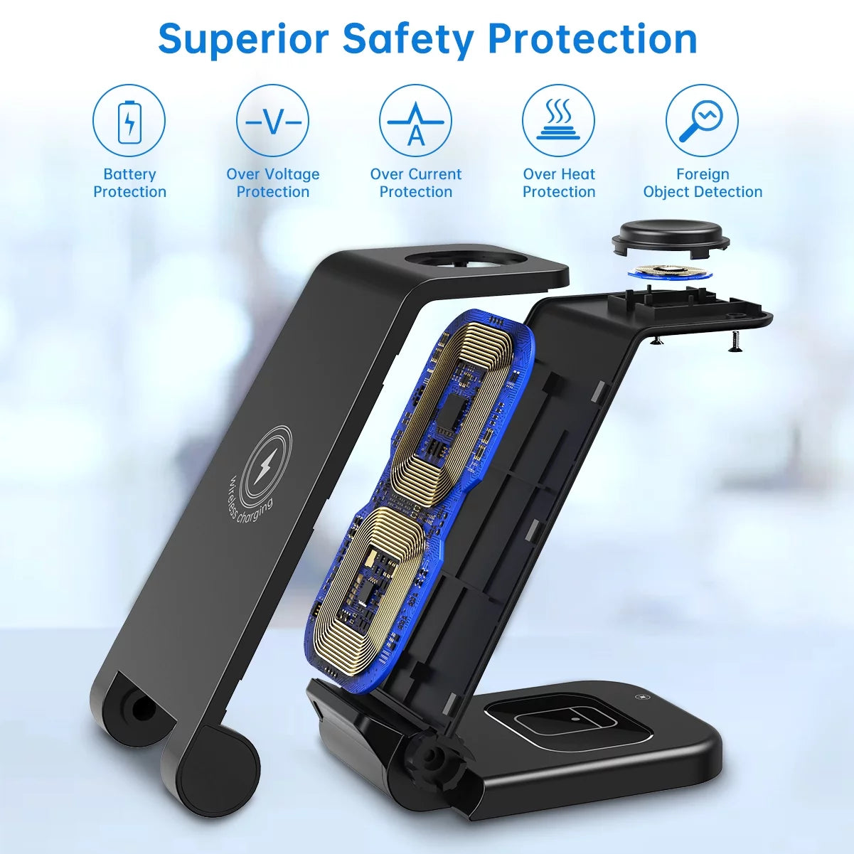 Wireless Charger, 23W 3 in 1 Wireless Charging Station, Fast Charging Dock for Iphone 16/15/14/13/12/11 Pro Max, Airpods 4/3/2/Pro, Iwatch Series 10/9/8/7/6/5/SE/4/3/2, Samsung Charger Stand (Black)