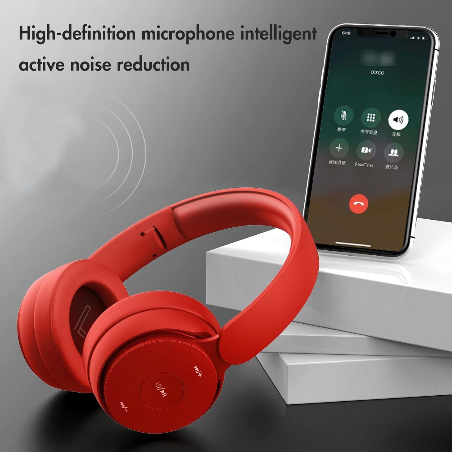 Wireless Bluetooth Headphones over Ear, Hi-Fi Stereo Foldable Wired/Wireless/Tf for Travel/Adult/Kids/Teen, 25 Hours Playtime(Red)