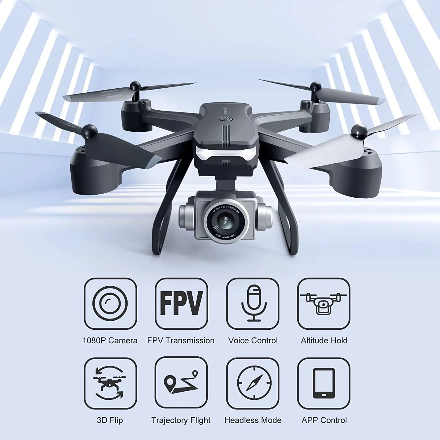 V14 Drone with 1080P HD Camera Live Video 120°Wide-Angle Wifi Altitude Hold, 3D Flip 2 Batteries Black