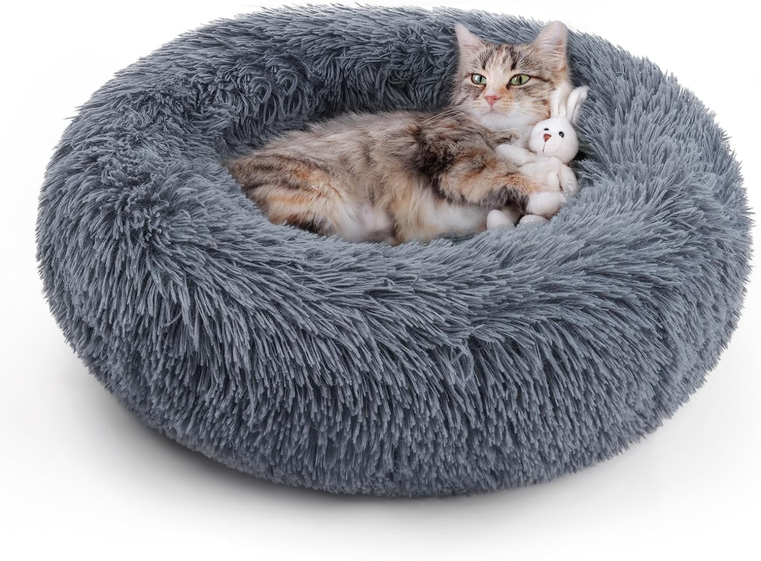 rabbitgoo Cat Beds for Indoor Cats, 20 inches Cat Bed Machine Washable, Fluffy Round Pet Bed Non-Slip, Calming Soft Plush Donut Cuddler Cushion Self Warming...