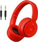 Wireless Bluetooth Headphones over Ear, Hi-Fi Stereo Foldable Wired/Wireless/Tf for Travel/Adult/Kids/Teen, 25 Hours Playtime(Red)