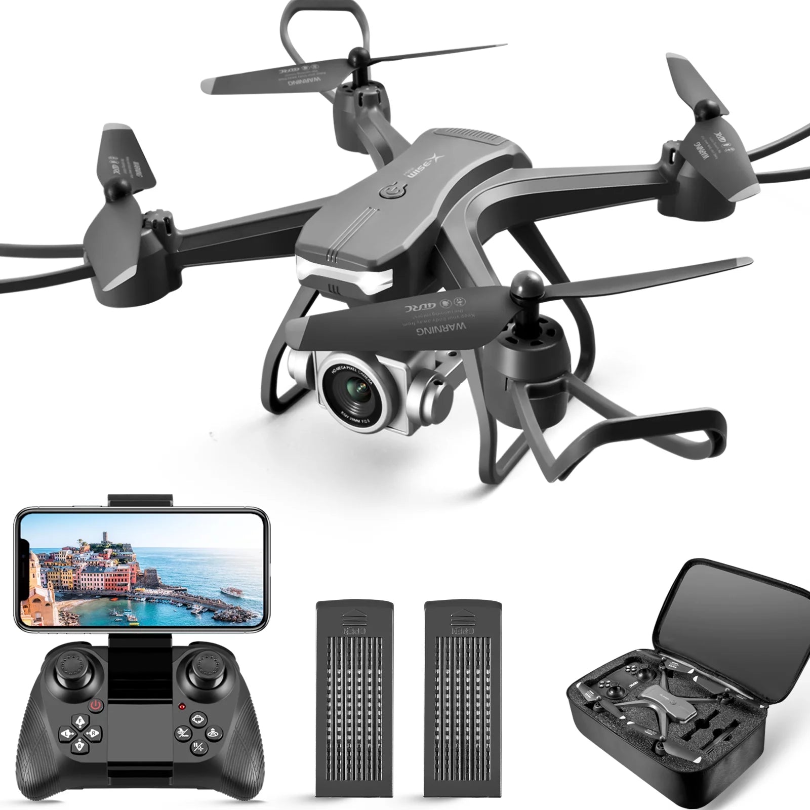 V14 Drone with 1080P HD Camera Live Video 120°Wide-Angle Wifi Altitude Hold, 3D Flip 2 Batteries Black