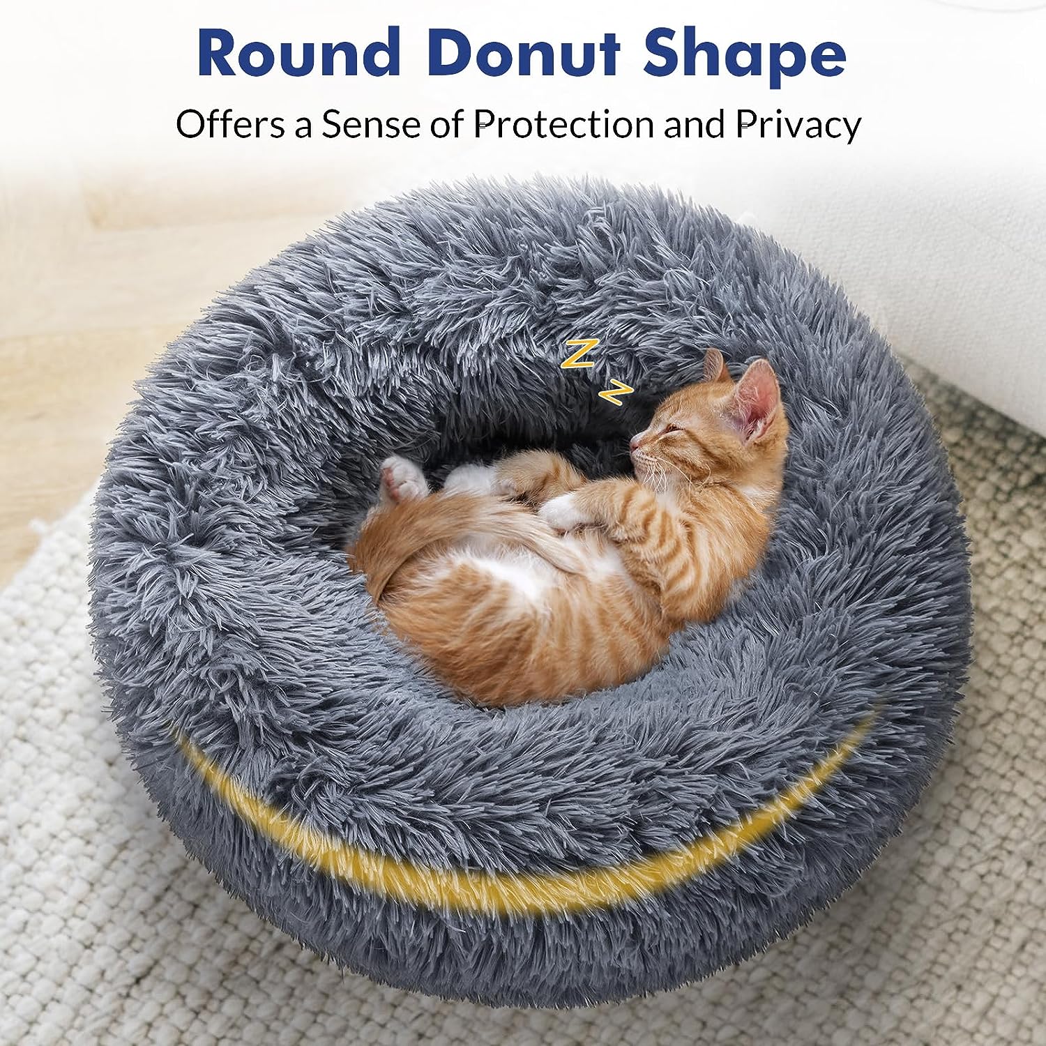 rabbitgoo Cat Beds for Indoor Cats, 20 inches Cat Bed Machine Washable, Fluffy Round Pet Bed Non-Slip, Calming Soft Plush Donut Cuddler Cushion Self Warming...