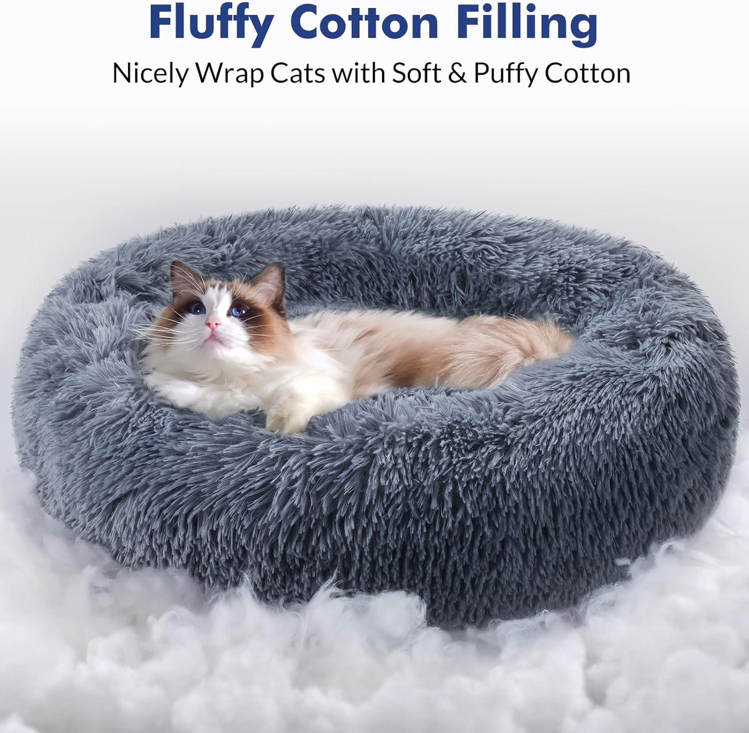 rabbitgoo Cat Beds for Indoor Cats, 20 inches Cat Bed Machine Washable, Fluffy Round Pet Bed Non-Slip, Calming Soft Plush Donut Cuddler Cushion Self Warming...
