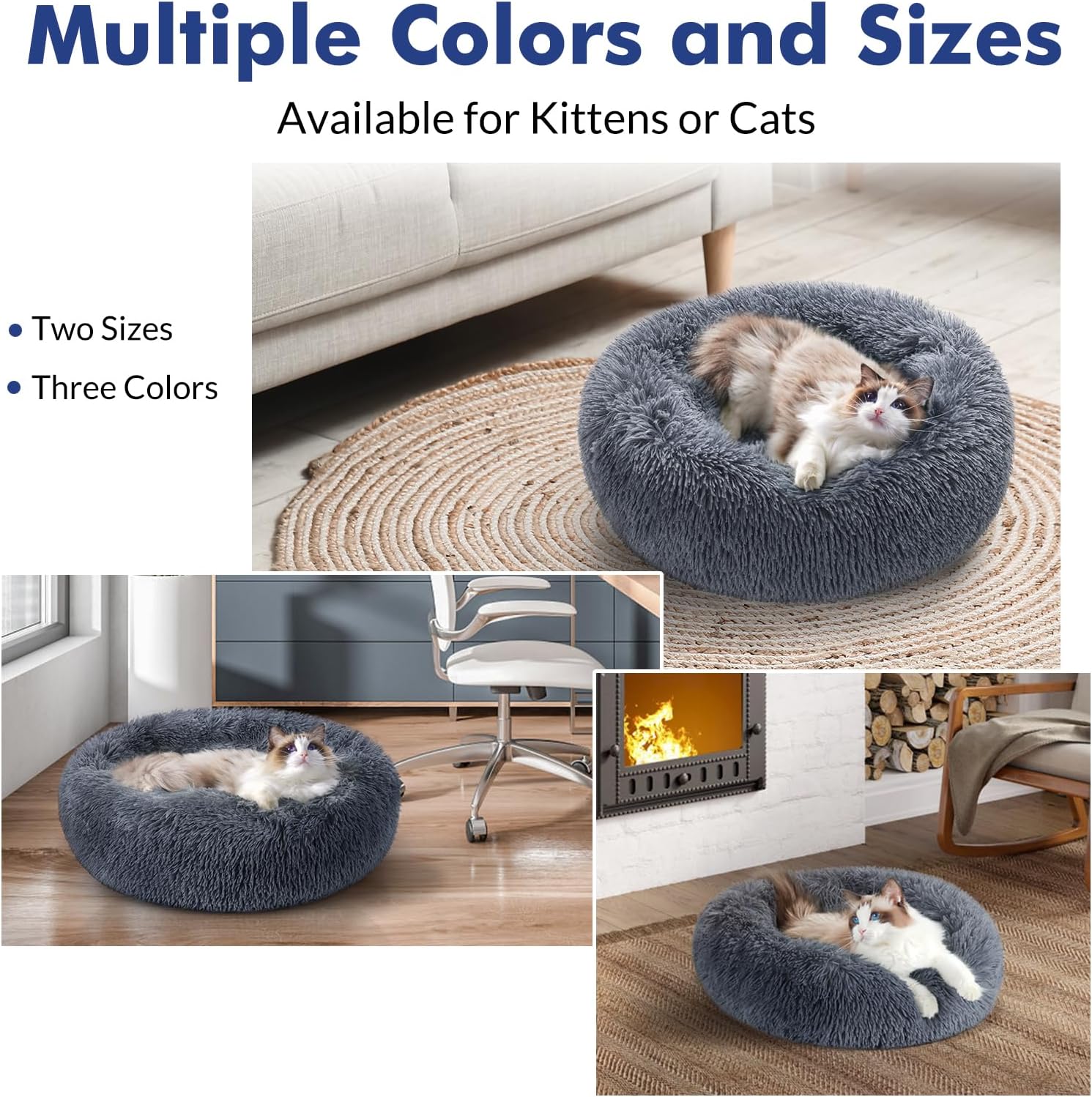 rabbitgoo Cat Beds for Indoor Cats, 20 inches Cat Bed Machine Washable, Fluffy Round Pet Bed Non-Slip, Calming Soft Plush Donut Cuddler Cushion Self Warming...