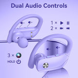 Wireless Earbuds Bluetooth Headphones 48Hrs Play Back Sport Earphones with LED Display Over-Ear Buds with Earhooks Built-In Mic Headset for Workout Purple