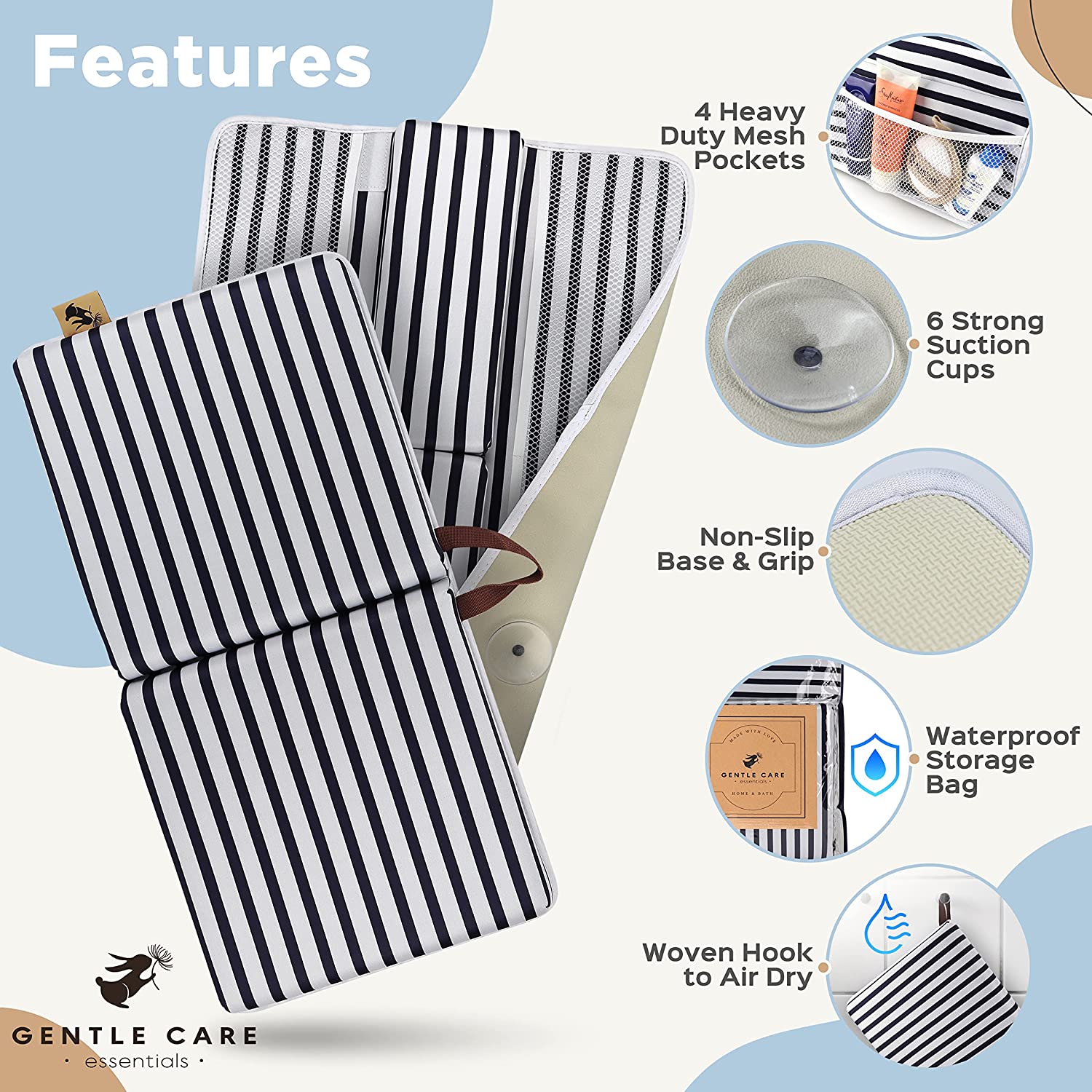 Gentle Care Essentials Baby Bath Kneeler & Elbow Rest Pad Set - Bath Toy Organizer for Tub Bathtub Kneeler & Elbow Rest Set - Baby Bath Elbow Rest & Kneeling Pad - Bathing Baby Bath Mat Kneeling Pad