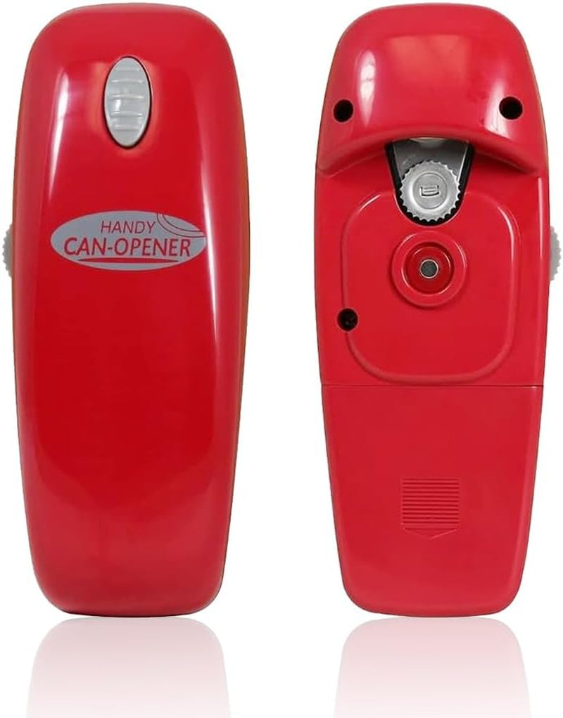 Electric Can Opener - No Sharp Edge Handheld Can Opener - Battery Operated Can Opener - Easy One-Touch Operation Can Opener - Automatic, Food Safe, Hands Free, Smooth Edge (Red)