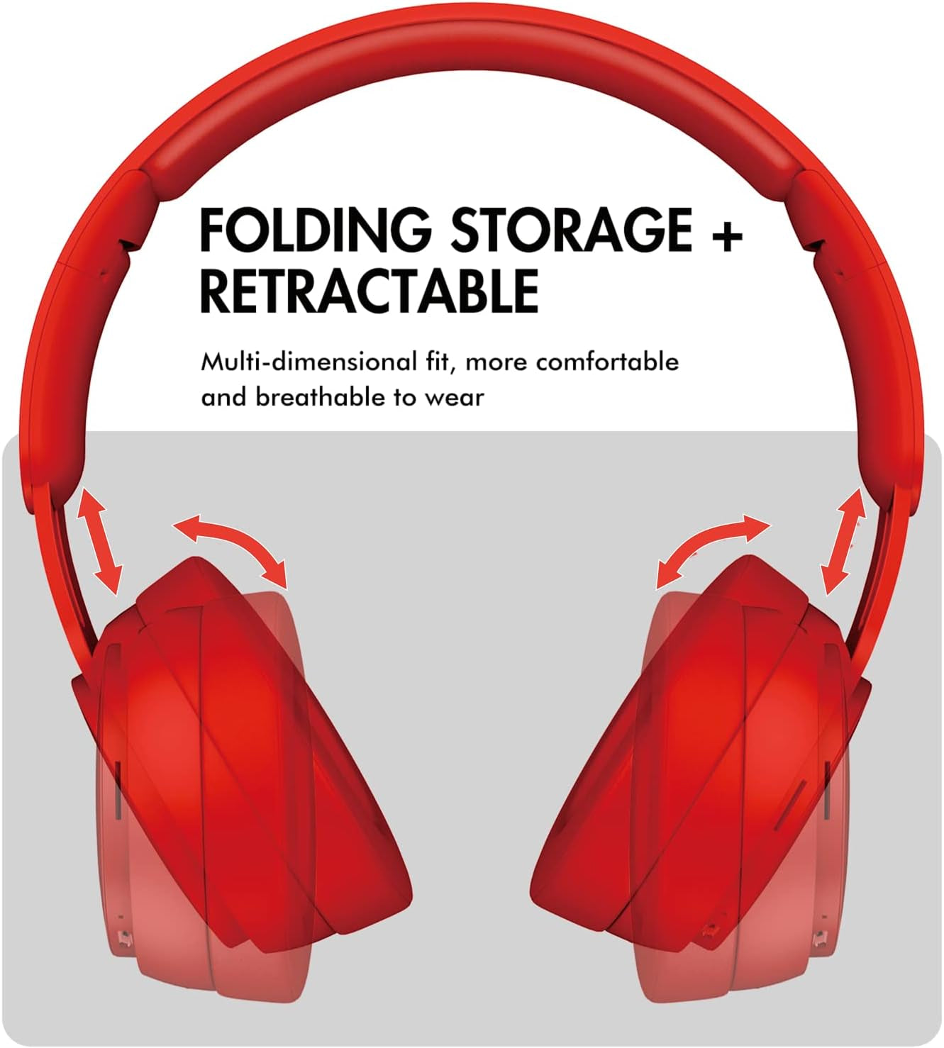 Wireless Bluetooth Headphones over Ear, Hi-Fi Stereo Foldable Wired/Wireless/Tf for Travel/Adult/Kids/Teen, 25 Hours Playtime(Red)