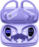 Wireless Earbuds Bluetooth Headphones 48Hrs Play Back Sport Earphones with LED Display Over-Ear Buds with Earhooks Built-In Mic Headset for Workout Purple