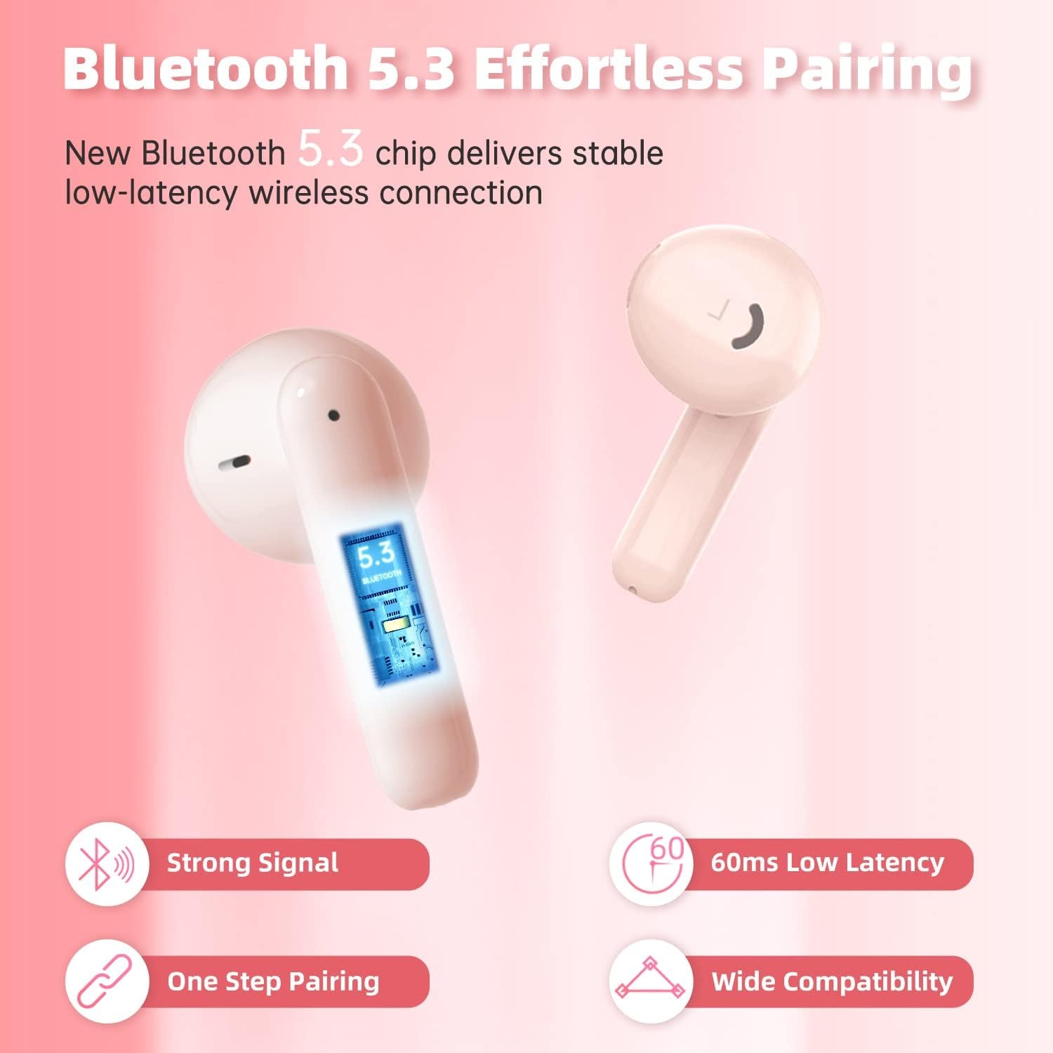 Wireless Earbuds Bluetooth Earbuds Noise Cancelling Earbuds Wireless Earphones Built in Mic Handset 36H Playtime Wireless Earbuds IP55 Waterproof Earbuds for Sport Women Girls Gifts Ideas,Pink