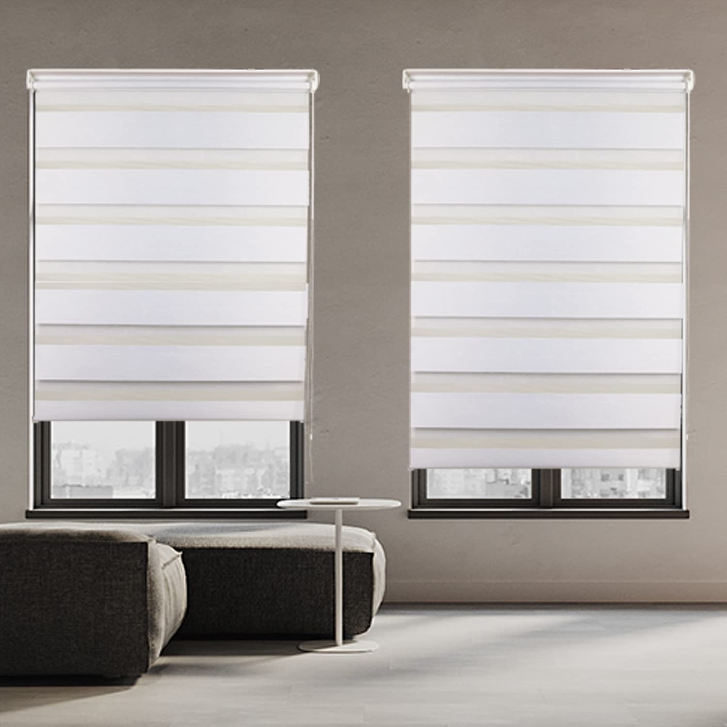 JDALL Zebra Roller Blinds for Windows, Dual Layer Zebra Roller Sheer Blind, Easy Light Control for Privacy Light Filtering Roller Shades for Windows, 42" W X 72" H, White