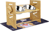 Upgraded Elevated Dog Bowls for Large Dogs - Romantic Bear Adjustable Bamboo Stand Dog Bowls for Large Dogs with 2 Stainless Steel Raised Dog Bowl Adjusts to 6 Height for Indoor Dogs and Cats