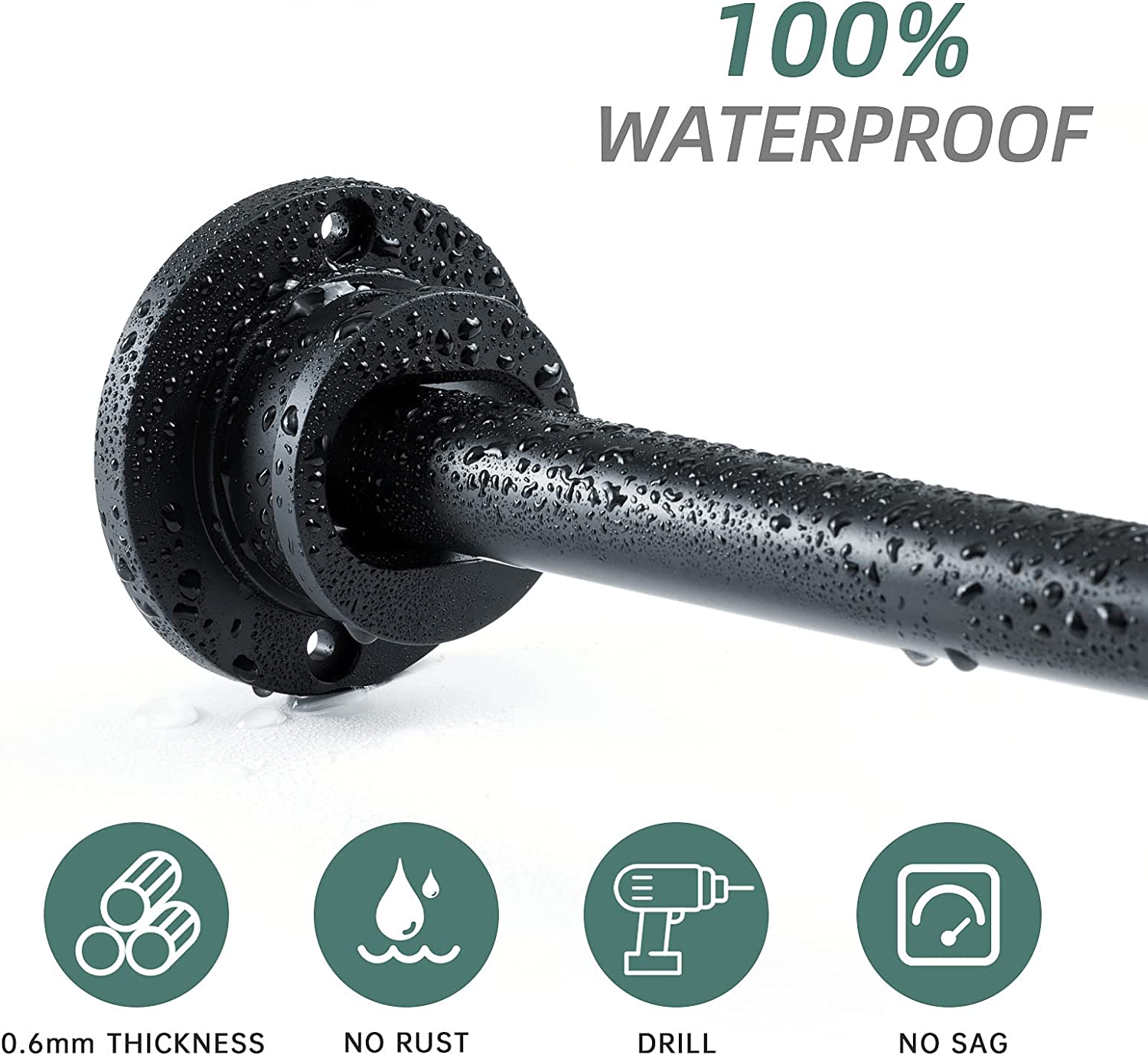BRIOFOX Industrial Curved Shower Curtain Rod 42-72 Inches, Stainless Steel Adjustable Round Shower Rod for Bathroom, Telescoping Design, Need To Drill (Matte Black)