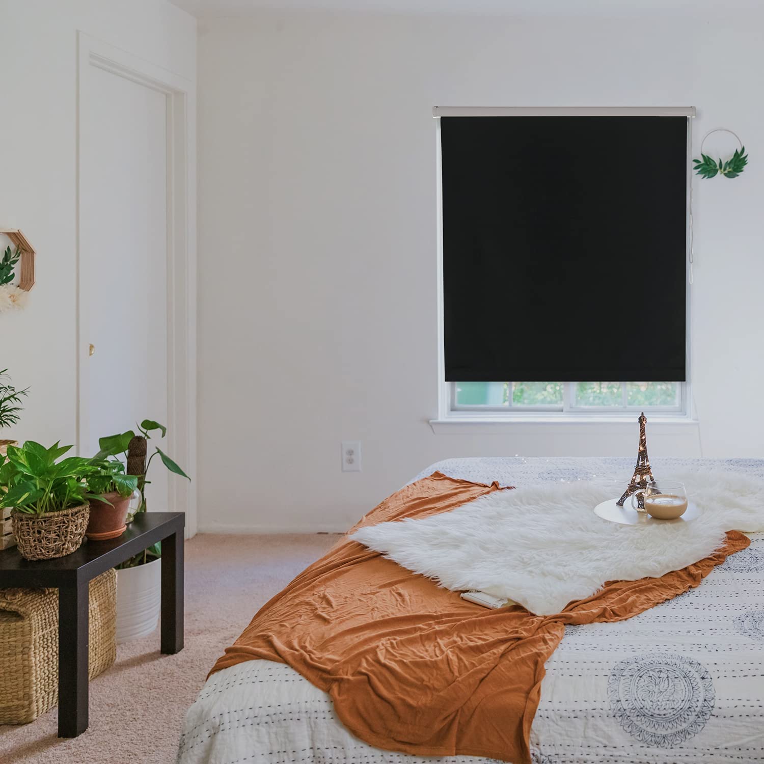 JDALL Roller Blinds for Windows Blackout Waterproof Fabric Thermal Insulated, UV Protection ,Window Shades Perfect for Living Room, Office, Bedrooms and More, Easy to Install (32" W x 72" L, Black)