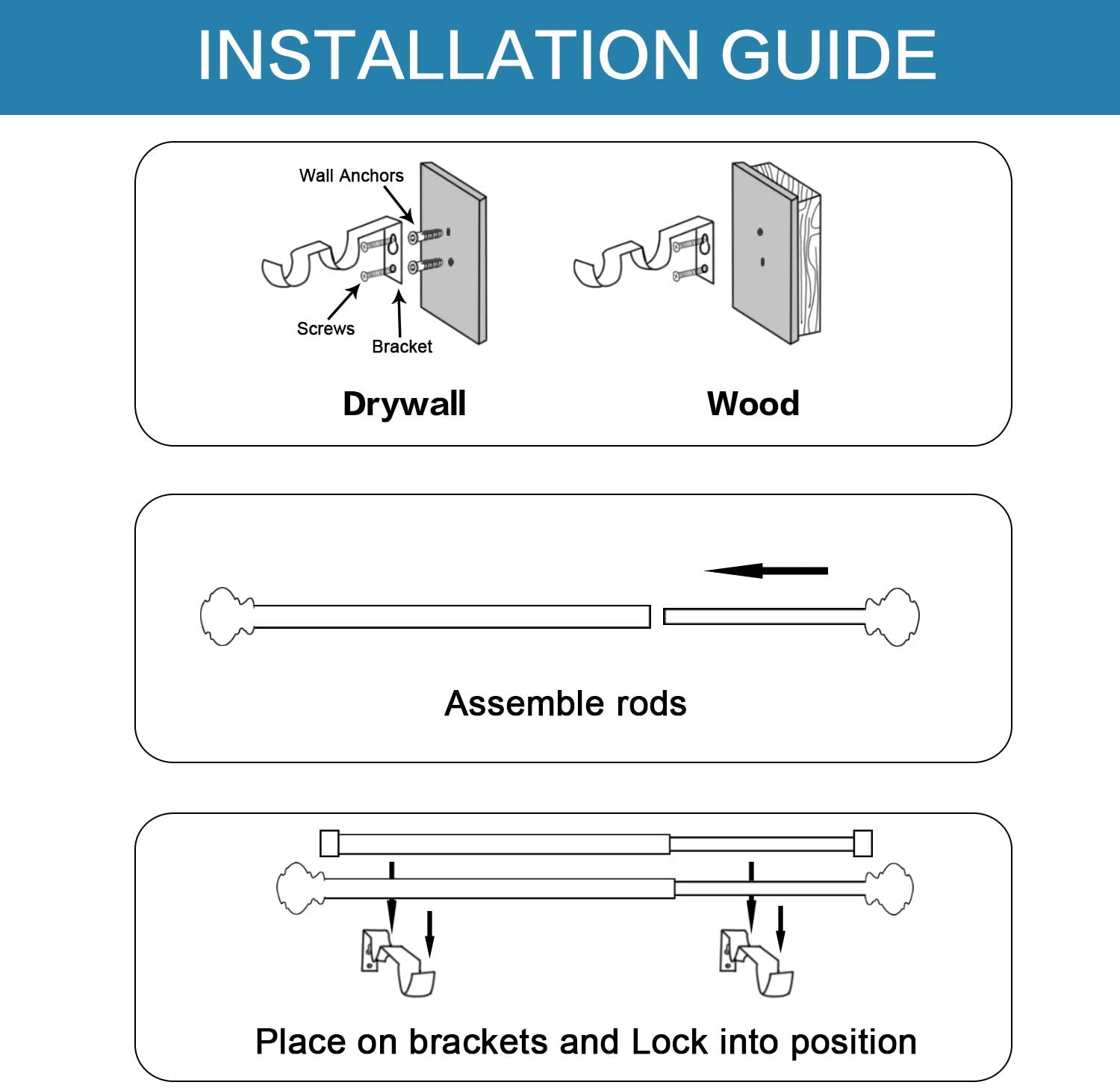 Elegant Window Treatment Telescoping Double Curtain Rod Set with Classic Cap, 3/4-Inch Diameter, Adjusts from 48 to 84 Inches, Black with Antique Bronze Finish