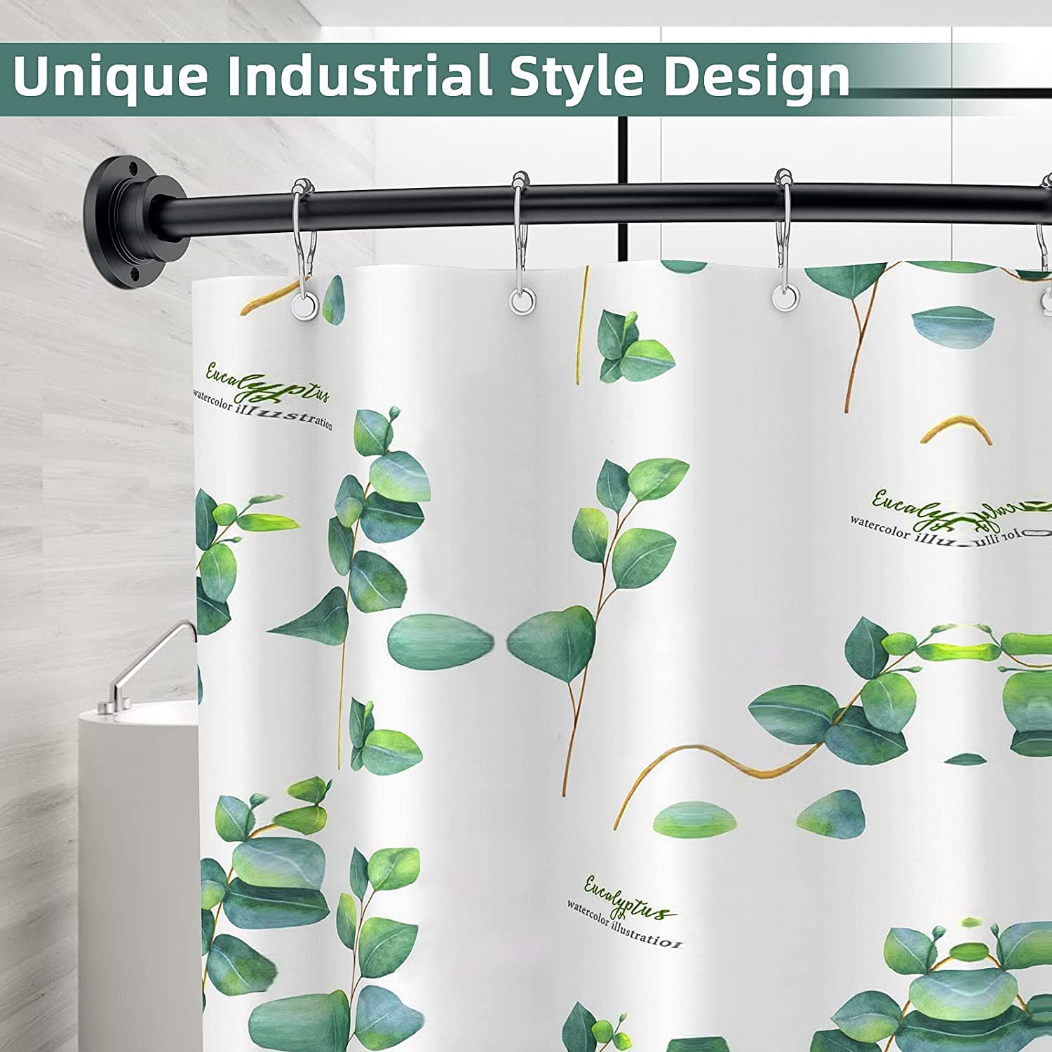 BRIOFOX Industrial Curved Shower Curtain Rod 42-72 Inches, Stainless Steel Adjustable Round Shower Rod for Bathroom, Telescoping Design, Need To Drill (Matte Black)