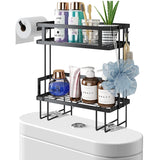 2-Tier over the Toilet Storage Rack,Metal Bathroom Shelf with Hanging Hook and Toilet Paper Holder Black