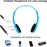 Kids Headphones Wired over Ear Headphone Lightweight Stereo Headset Adjustable Headband Headset with Mic 3.5Mm Foldable Earphone for Kids Boys Girls Adult Online Learning School Laptop Travel (Blue)