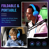 Grade Wired Headphones with Microphone, Lightweight Foldable Stereo Bass Headphones with No-Tangle Cord & 3.5Mm Jack for Adult/Kids, Laptop Tablet Airplane Chromebooks Blue