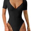 Women's Short Sleeve Bodysuit V Neck Body Suits Seamed Cup Going Out Tops Shirt