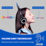 Unicorn Kids Headphones for Girls Boys with LED Light, Safe Volume Limited Stereo Cat Ear Children Wired Headphones Foldable with Adjustable Headband and 3.5Mm Jack for School Travel Blue