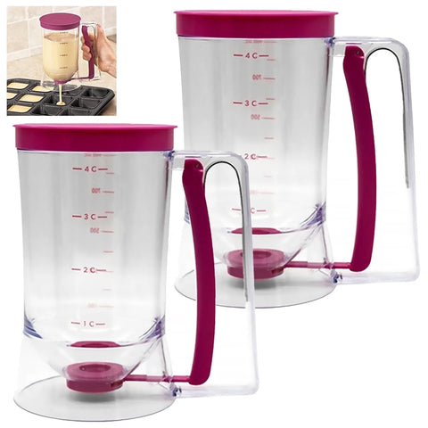 2PCS 900ML Batter Dispenser Pancake Cupcake Batter Separator with Measuring Label and Squeeze Handle Bracket Cookie Cake Waffles Cream Speratator Measuring Baking Tools