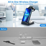 Wireless Charger, 23W 3 in 1 Wireless Charging Station, Fast Charging Dock for Iphone 16/15/14/13/12/11 Pro Max, Airpods 4/3/2/Pro, Iwatch Series 10/9/8/7/6/5/SE/4/3/2, Samsung Charger Stand (Black)