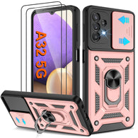 for Galaxy A32-5G Phone Case Samsung A32 5G Case with (2 Pcs) HD Screen Protector Heavy Duty Shockproof with 360° Rotation Kickstand [Military Grade] Protective Case for Galaxy A32 5G Rose Gold
