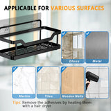 Shower Caddy Bathroom Organizer, 5 PCS No Drilling Adhesive Shower Caddy Shelf Organizer for Bathroom, Black