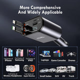 Retractable Car Charger,100W 4 in 1 Super Fast Charge Car Phone Charger,Retractable Cables (31.5 Inch) and 2 USB Ports Car Charger Adapter for Iphone 15/14/13/12 Pro Max Xr,Ipad,Samsung