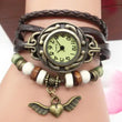 Vintage casual flying heart pendant bracelet belt watch