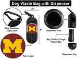 NCAA MICHIGAN WOLVERINES LICENSED Poop Waste Bag Dispenser and Leash D Ring with 300 Premium Pet Waste Bags