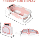 Collapsible Baby Bathtub with Thermometer, Newborn Shower Tub with Baby Tub Cushion & Bath Cap, Portable Baby Folding Bathtub for 0-36 Month Newborn, Pink