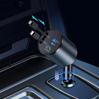 Retractable Car Charger 4 in 1 Fast Car Phone Charger 60W USB C Car Charger (TypeC+Lightning Retractable Cords)