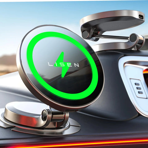 LISEN for Magsafe Car Mount Charger Dashboard Qi2 Certified 15W Magsafe Car Charger Foldable Ultra Magnetic Wireless Car Charger Car Phone Charger Mount for iPhone 16 Pro Max 15 14 13 with Charger