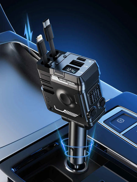 4 in 1 Retractable Car Charger: 66W Car Phone Charger with Retractable Cord,Fast Car Charger USB C Multi Port and Retractable Phone Charger for iPhone 16 15 14 13 12 Android (White)