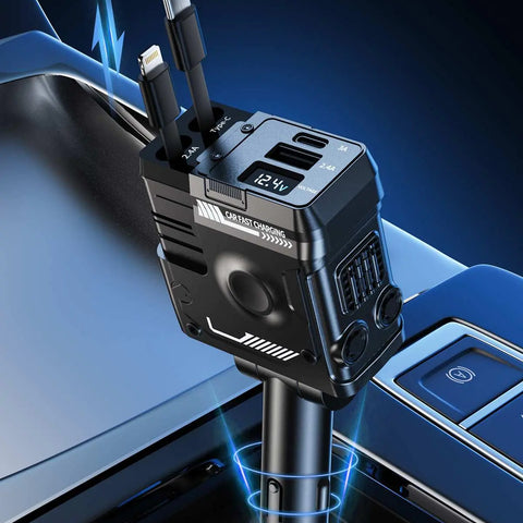 4 in 1 Retractable Car Charger: 66W Car Phone Charger with Retractable Cord,Fast Car Charger USB C Multi Port and Retractable Phone Charger for iPhone 16 15 14 13 12 Android (White)