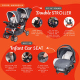 Sit N' Stand Travel Double Stroller W/ Single Car Seat, Magnolia