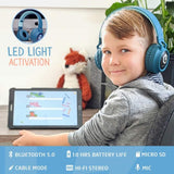 Bluetooth Headphones for Kids, Wireless Bluetooth Headphones, Kid Headphones over Ear with LED, Foldable Headset with Mic,Volume Limited, Wireless/Wired Headphone for Phones,Tablets,Laptop