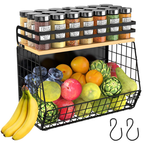 Heavy Duty Magnetic Shelf for Fridge with Wood Lid Fruit Potato & Onion Storage Bins Magnetic Spice Rack for Refrigerator Pantry Organizer Large Container for Refrigerator Kitchen Counter