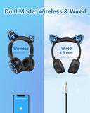 Cat Ear Bluetooth Headphones with Microphone, LED Light up over Ear Headphones, Volume Control and Foldable Headset for Tablet/Pc/Ipad/Cell Phones, Gift for Kids Boys & Girls