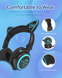 Cat Ear Bluetooth Headphones with Microphone, LED Light up over Ear Headphones, Volume Control and Foldable Headset for Tablet/Pc/Ipad/Cell Phones, Gift for Kids Boys & Girls