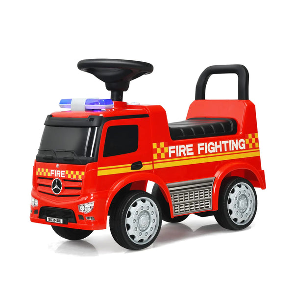 GLACER Ride on Fire Truck Licensed Mercedes Benz Sliding Walking Car for Toddlers w/Horn Music Lights Under Seat Storage Foot-to-Floor Ride on Toy for Toddlers Boys & Girls