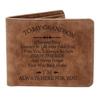 THTCSQ To My Grandson Gift Leather Wallet for Man Engraved Personalized Leather Wallet Grandpa Grandma for Grandson Birthday Graduation Gifts (Wherever Grandson)