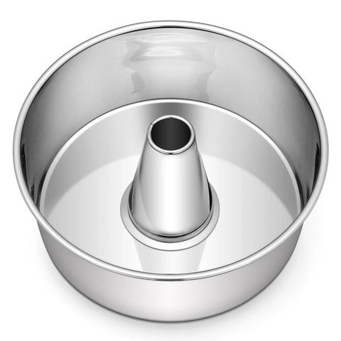 10 Inch Angel Food Cake Pan, Stainless Steel Deep Cake Pan with Tube, Large Kitchen Metal Pans for Baking, Chiffon Cake Mold - Silver